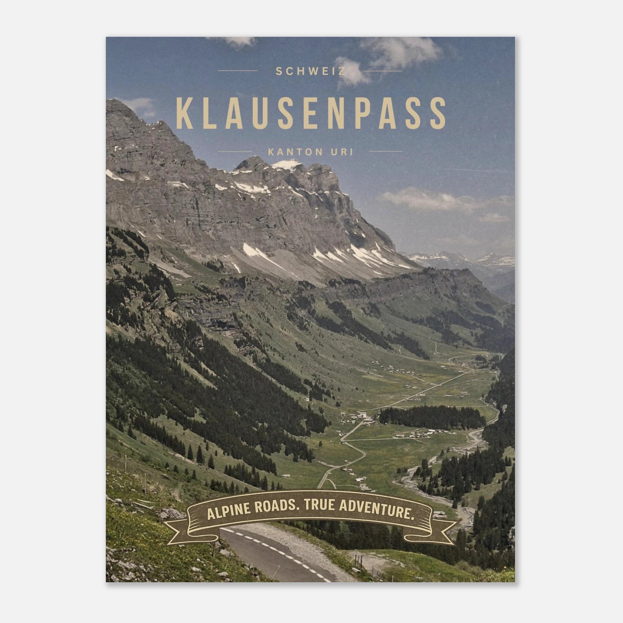 Scenic Klausenpass mountain road in the Swiss Alps poster