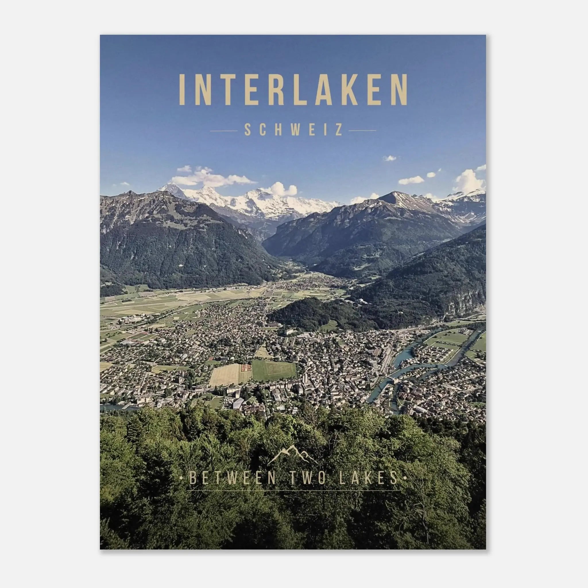 Interlaken Poster featuring panoramic views between Lake Thun and Lake Brienz in Switzerland