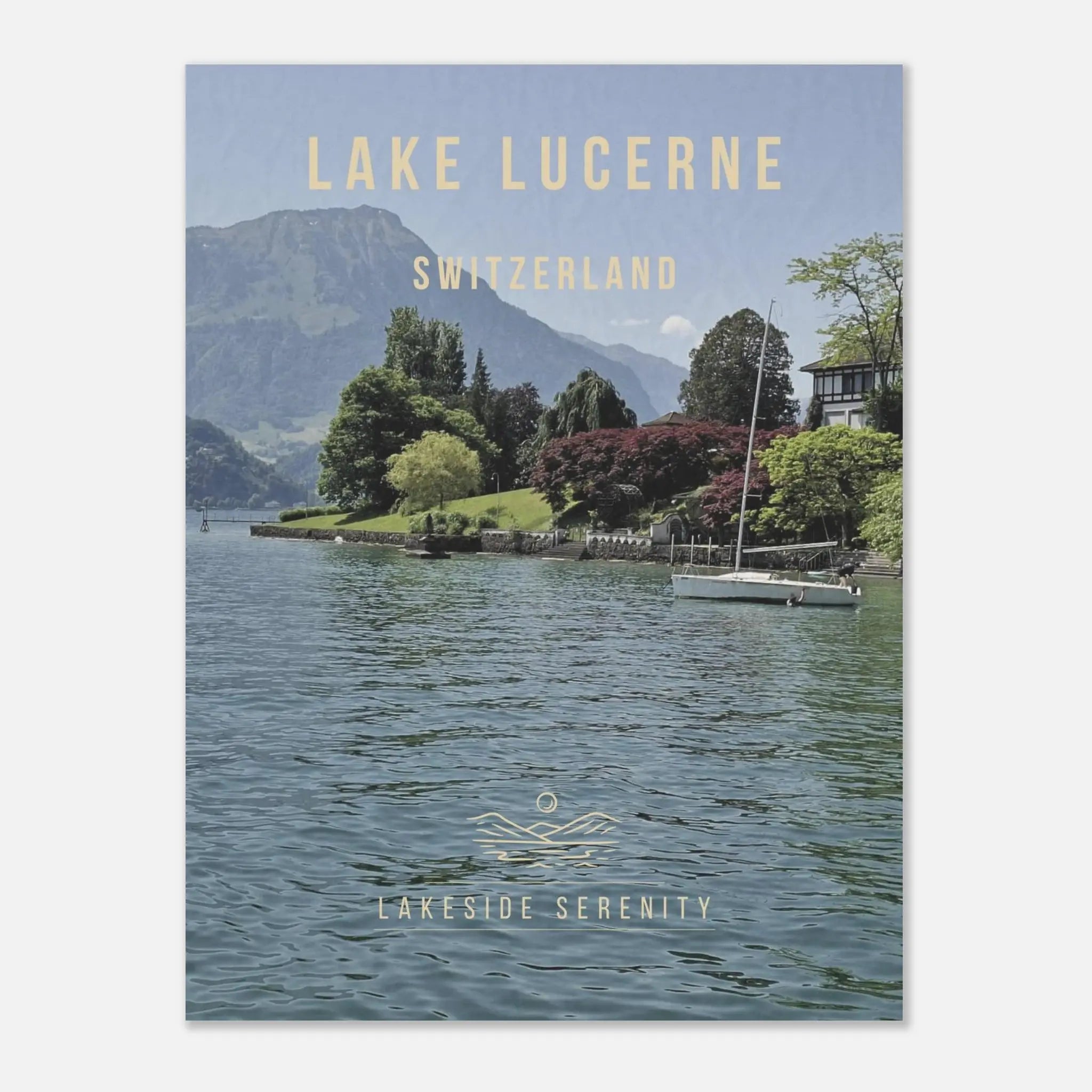 Lake Lucerne Poster featuring the scenic shoreline and Swiss Alps in Switzerland