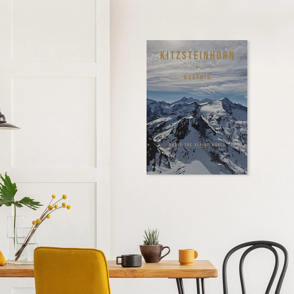 Kitzsteinhorn Poster displayed as Austrian Alps glacier wall art in a modern interior