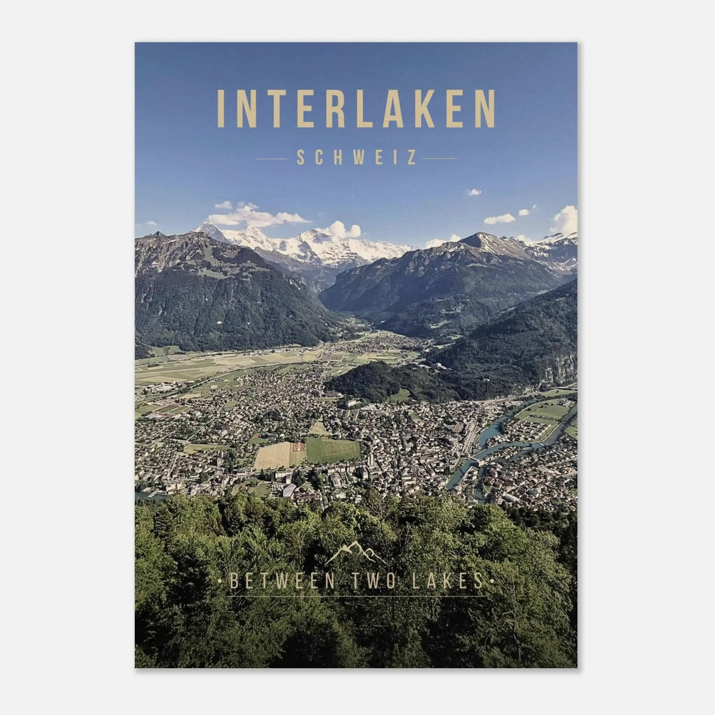 Interlaken Poster featuring panoramic views between Lake Thun and Lake Brienz in Switzerland