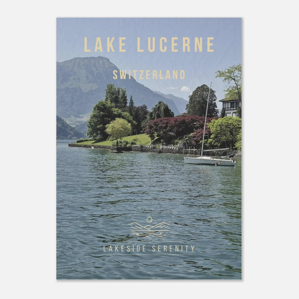 Lake Lucerne Poster featuring the scenic shoreline and Swiss Alps in Switzerland