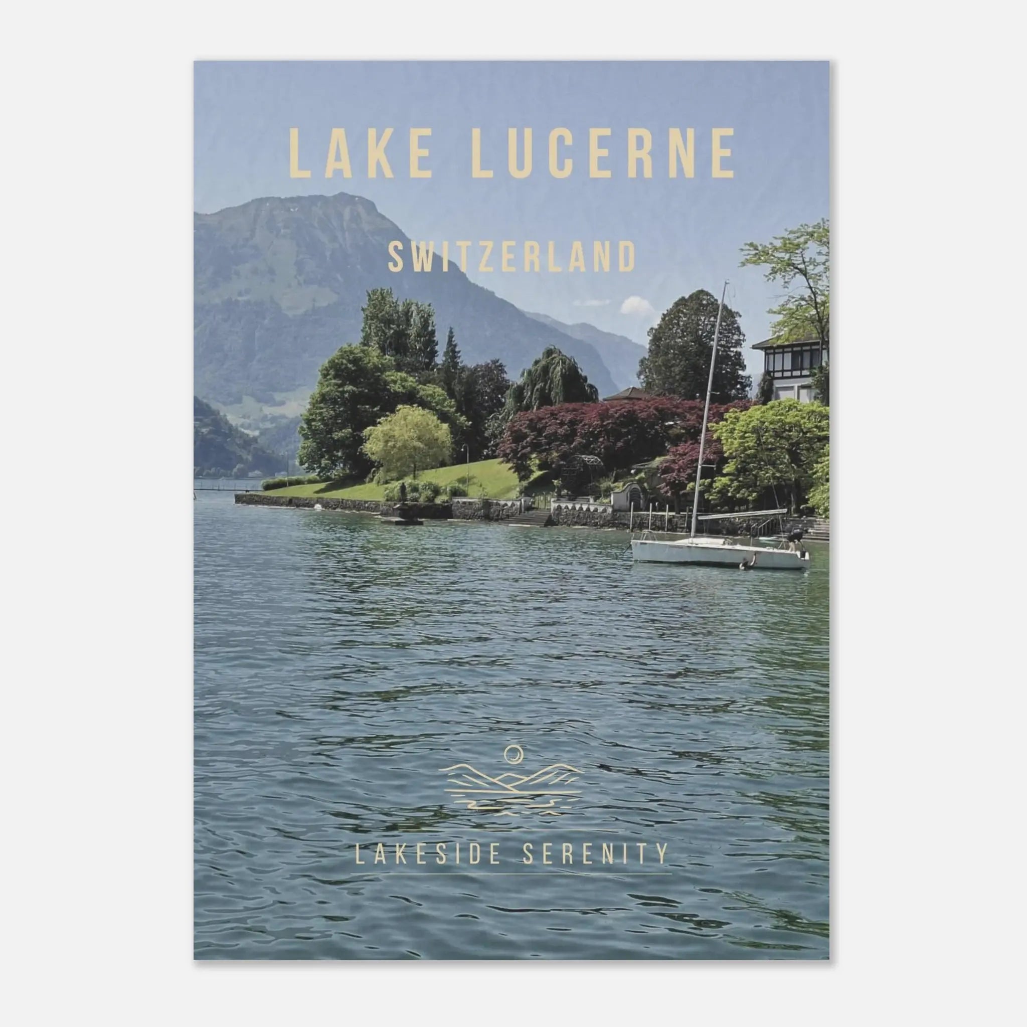Lake Lucerne Poster featuring the scenic shoreline and Swiss Alps in Switzerland