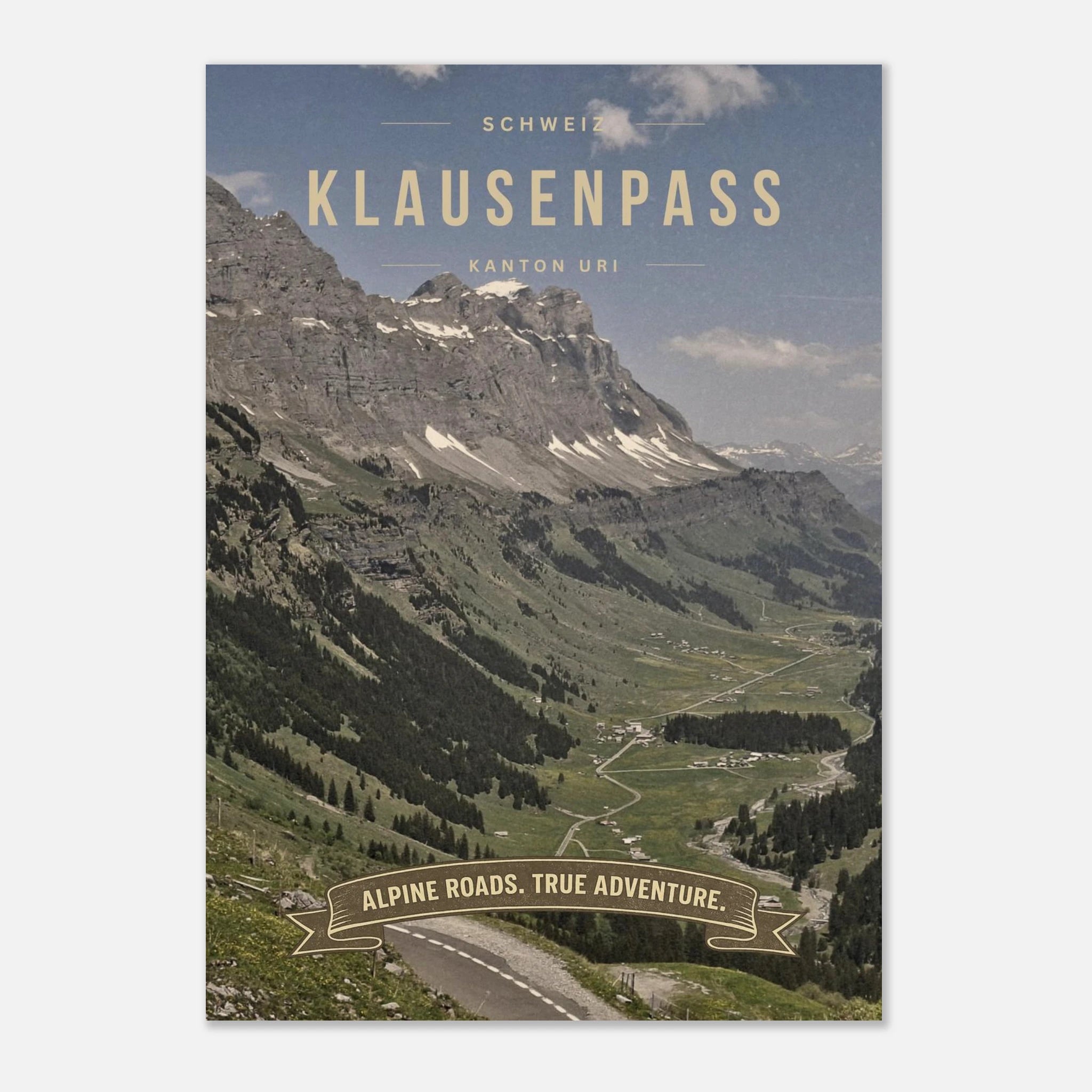 Scenic Klausenpass mountain road in the Swiss Alps poster