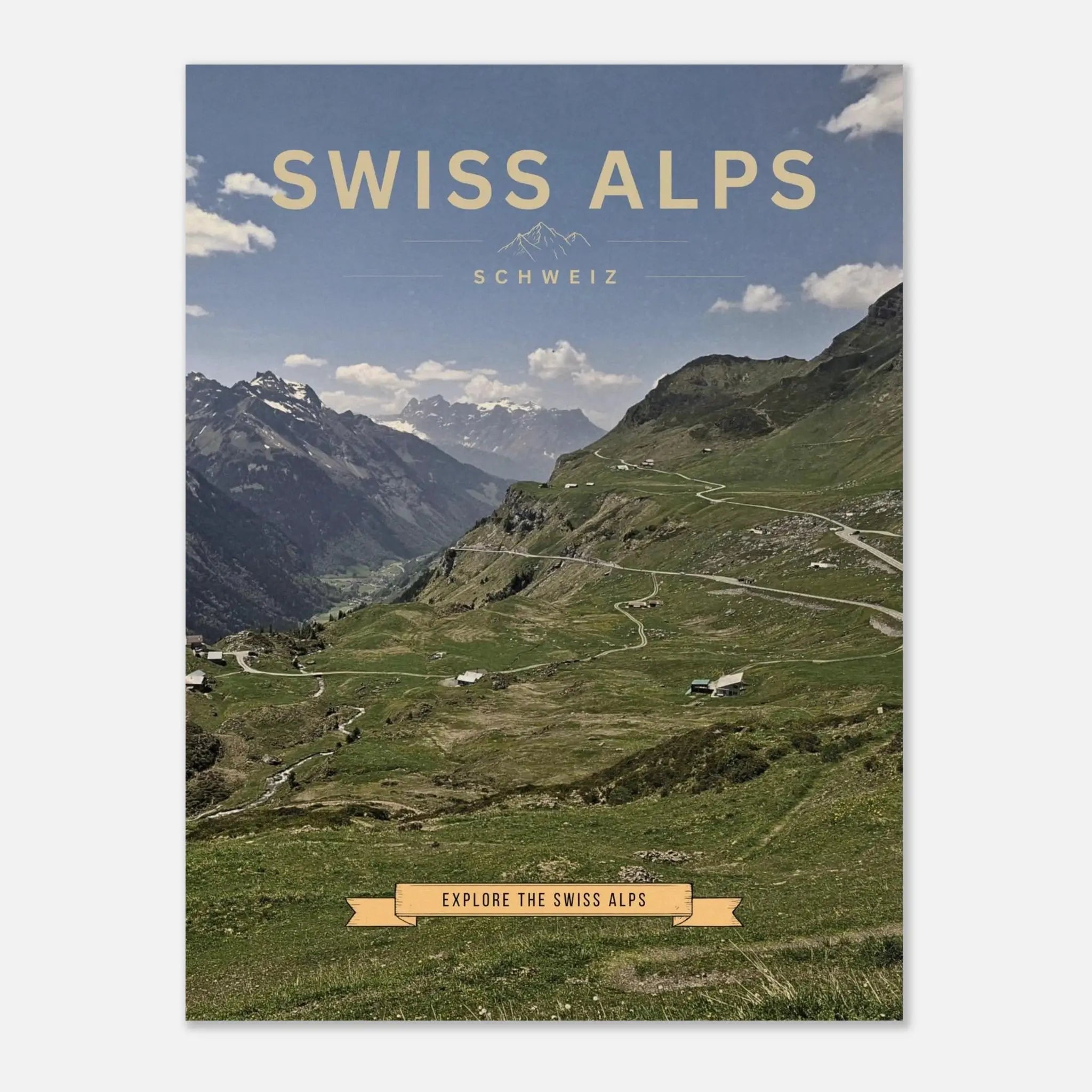 Swiss Alps Poster featuring alpine mountain roads and panoramic scenery in Switzerland