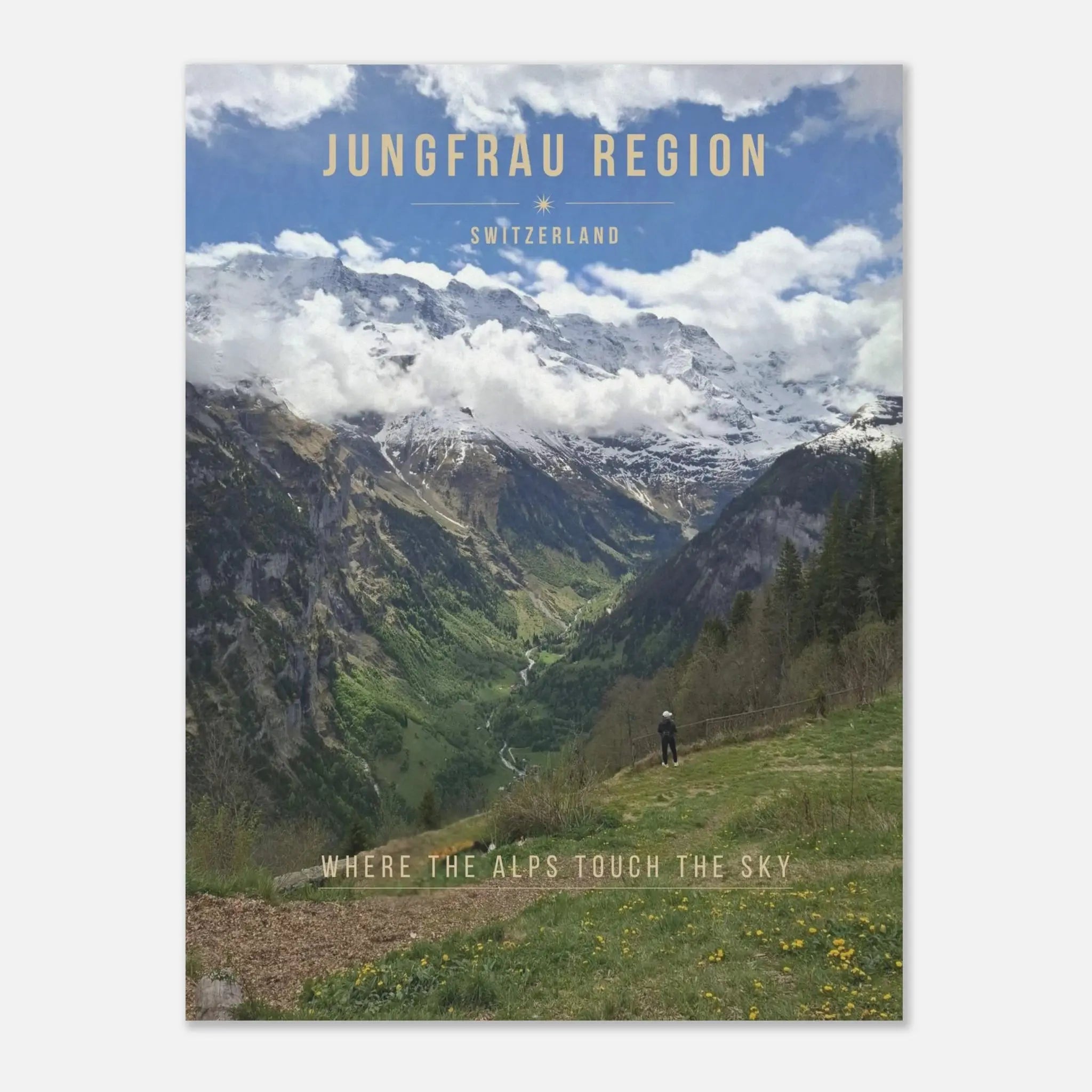 Jungfrau Region Poster featuring dramatic Swiss Alps peaks and alpine valley scenery