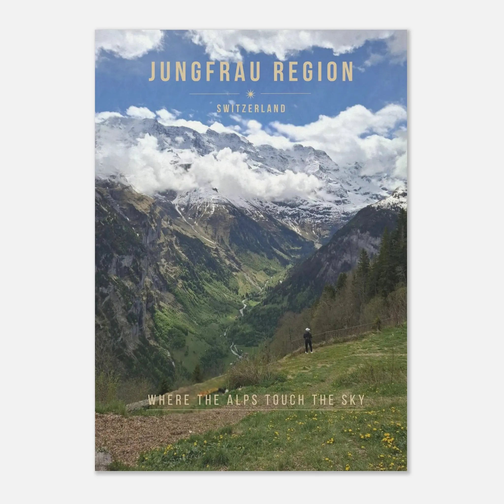Jungfrau Region Poster featuring dramatic Swiss Alps peaks and alpine valley scenery