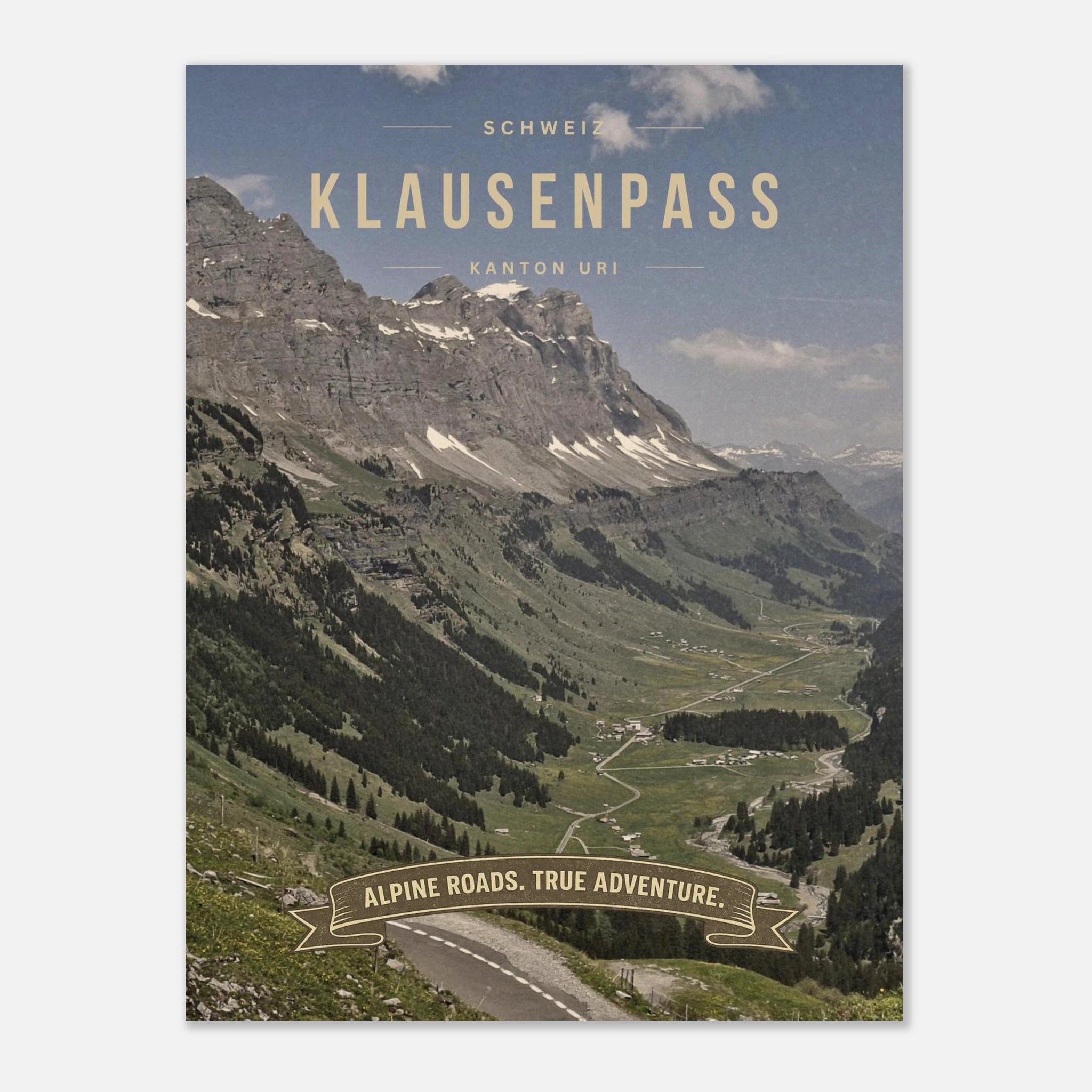 Scenic Klausenpass mountain road in the Swiss Alps poster
