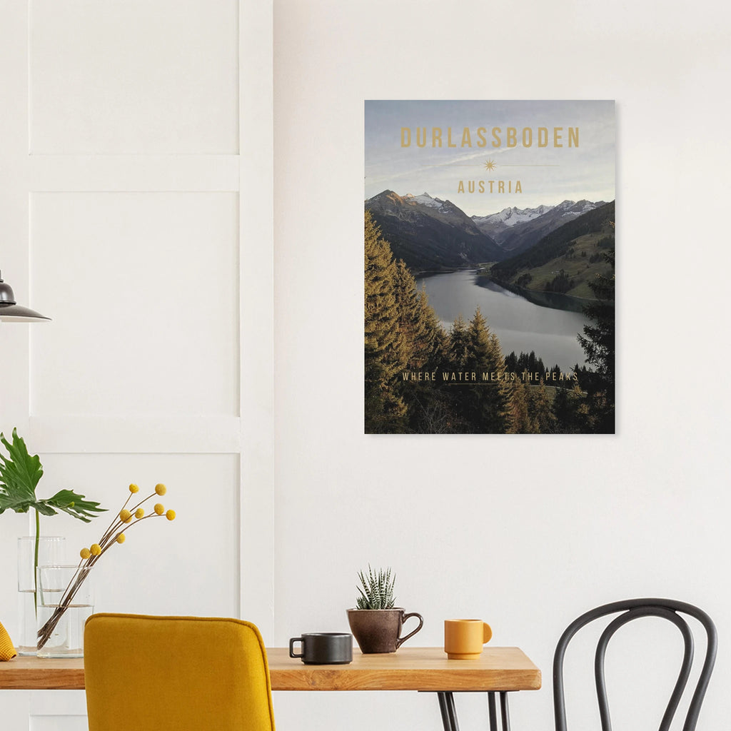 Durlassboden Poster displayed as Austrian Alps lake wall art in a modern interior