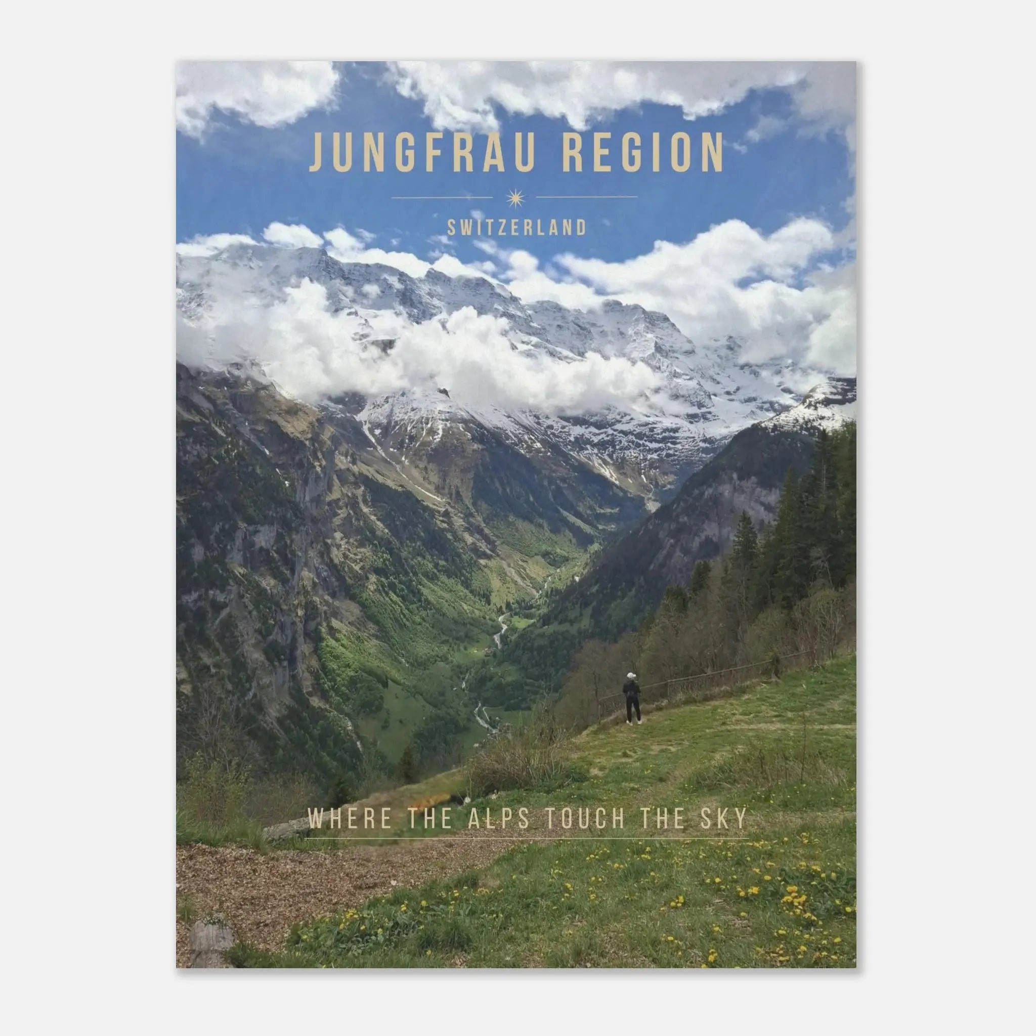 Jungfrau Region Poster featuring dramatic Swiss Alps peaks and alpine valley scenery