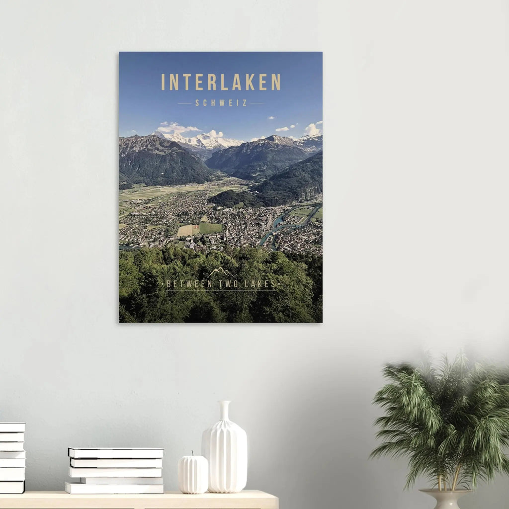 Interlaken Poster featuring panoramic views between Lake Thun and Lake Brienz in Switzerland