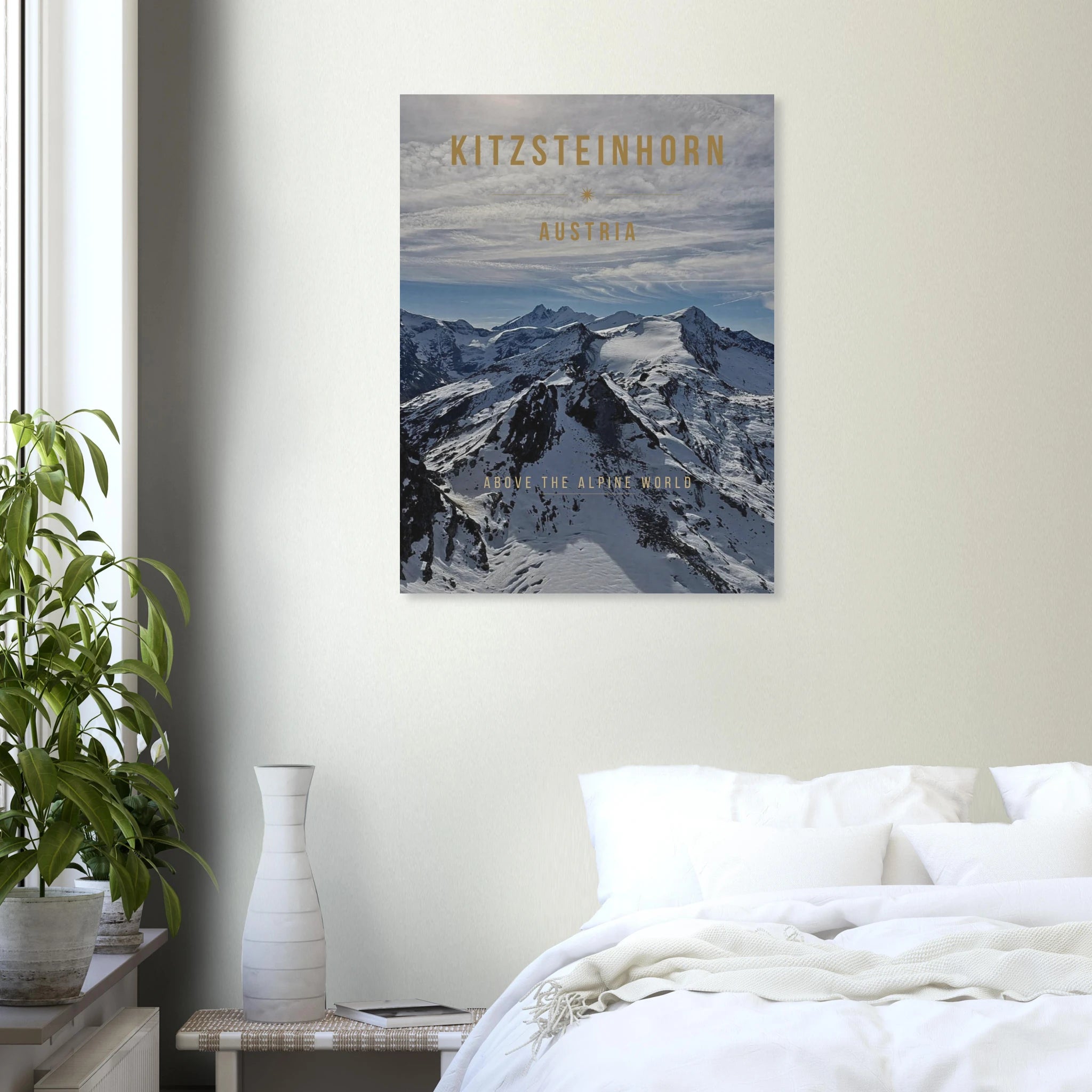 Kitzsteinhorn Poster displayed as Austrian Alps glacier wall art in a modern interior
